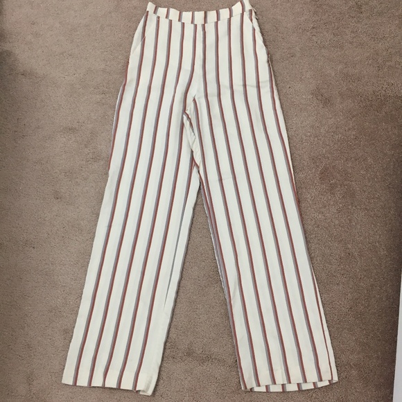 Mango Pants - Mango Cream Striped Trouser Pant